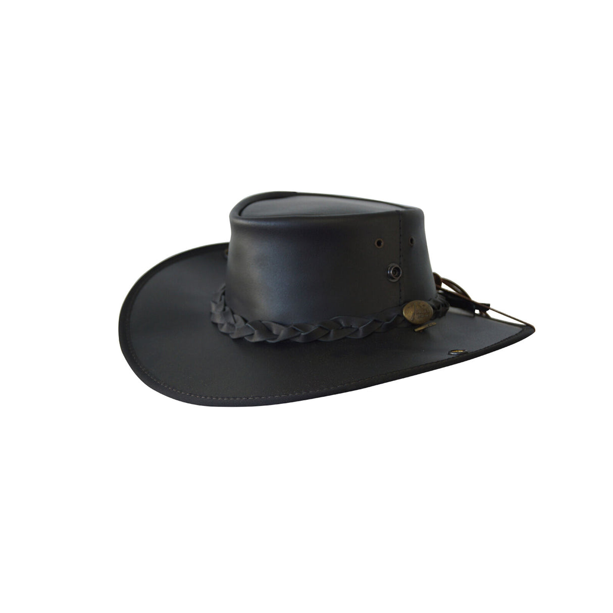 Jacaru 101 Boundary Rider Bovine Leather Hat w/ Chinstrap Side Snaps - Black