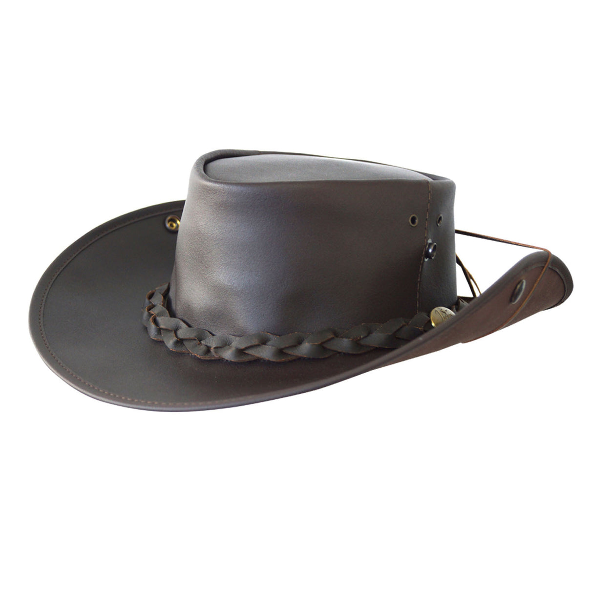 Jacaru Boundary Rider Anzac Style Bovine Cow Leather Hat Chinstrap Side Snaps - Black