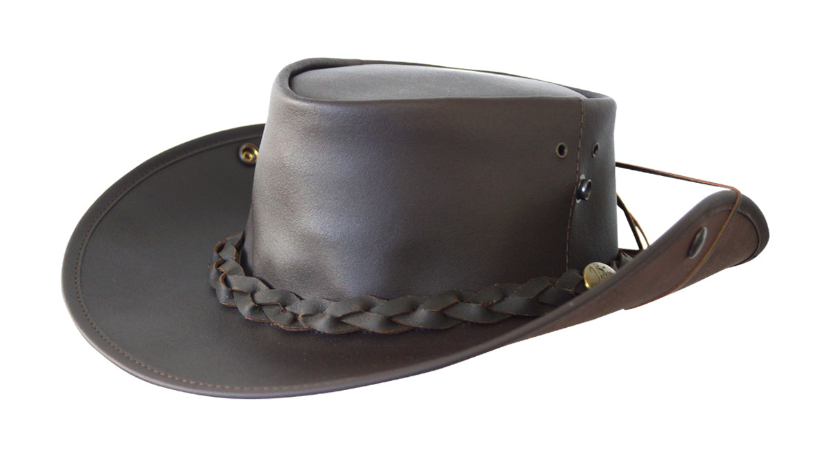 Jacaru Boundary Rider Anzac Style Bovine Cow Leather Hat Chinstrap Side Snaps