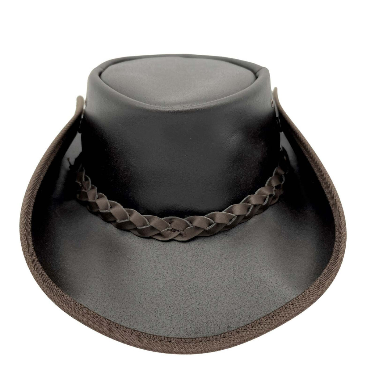Jacaru Boundary Rider Anzac Style Bovine Cow Leather Hat Chinstrap Side Snaps - Brown
