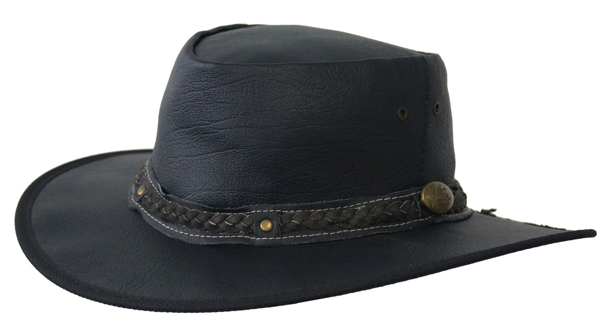 JACARU Roo Nomad Kangaroo Leather Hat Crushable Foldable Water Resistant Squashy - Black
