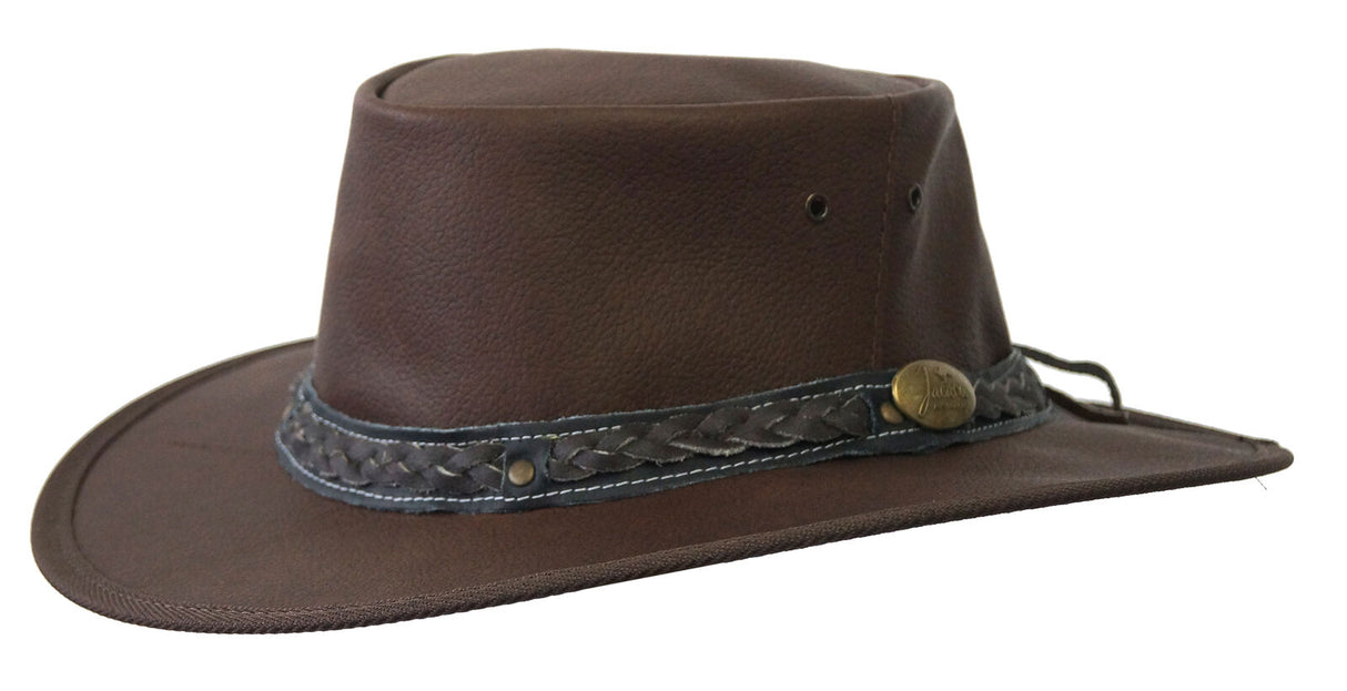 Jacaru 1111 Roo Nomad Kangaroo Leather Hat - Brown (Travel Crushable & Water Resistant Hat)