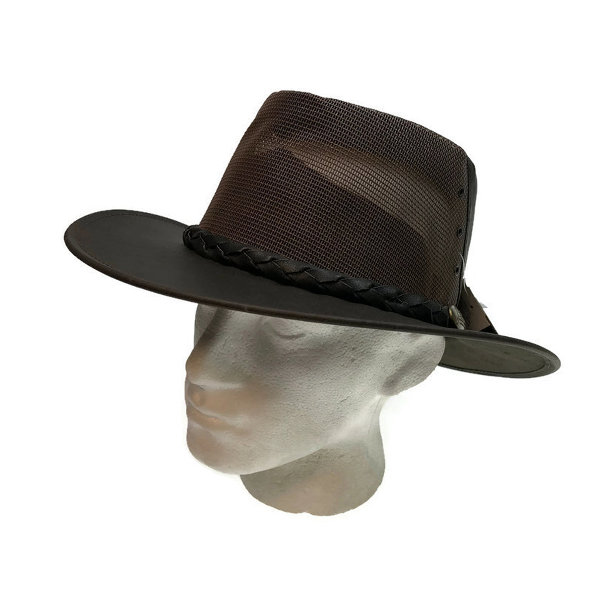 JACARU Full Grain Kangaroo Leather Breeze Cooler Hat Oil Skin Mesh Vent Outback - Brown
