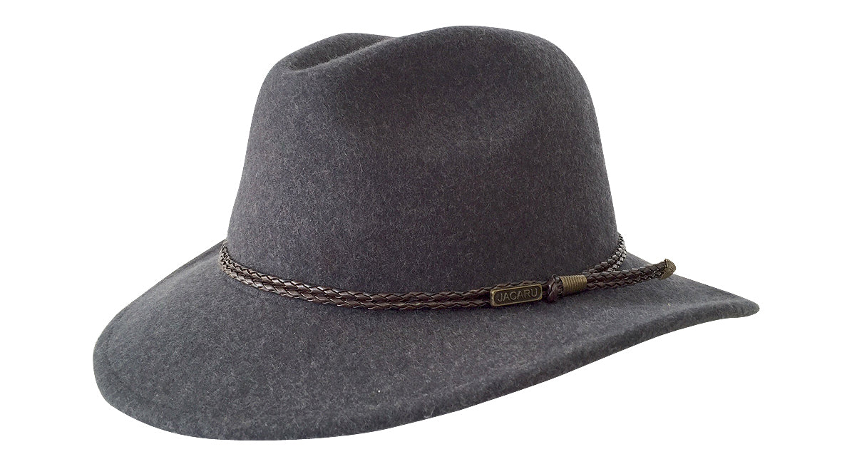 JACARU Australian Wool Fedora Hat Outback 100% WOOL Crushable Travel 1847 - Dark Grey