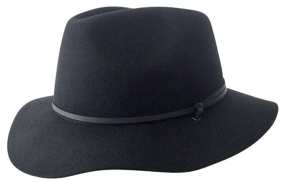JACARU Australian Wool Poet Hat Trilby Fedora 100% WOOL Crushable Travel Genuine - Black - Large/X-Large