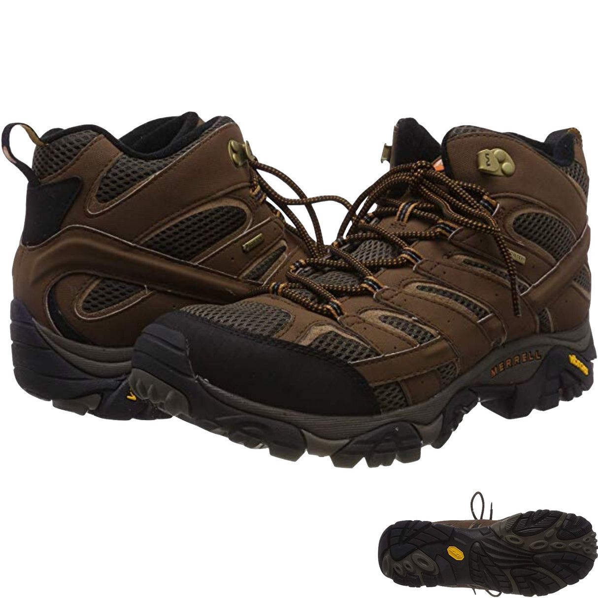 Merrell Mens Moab 2 Mid GTX Gore-Tex Hiking Shoes Boots Trail Outdoor - Earth