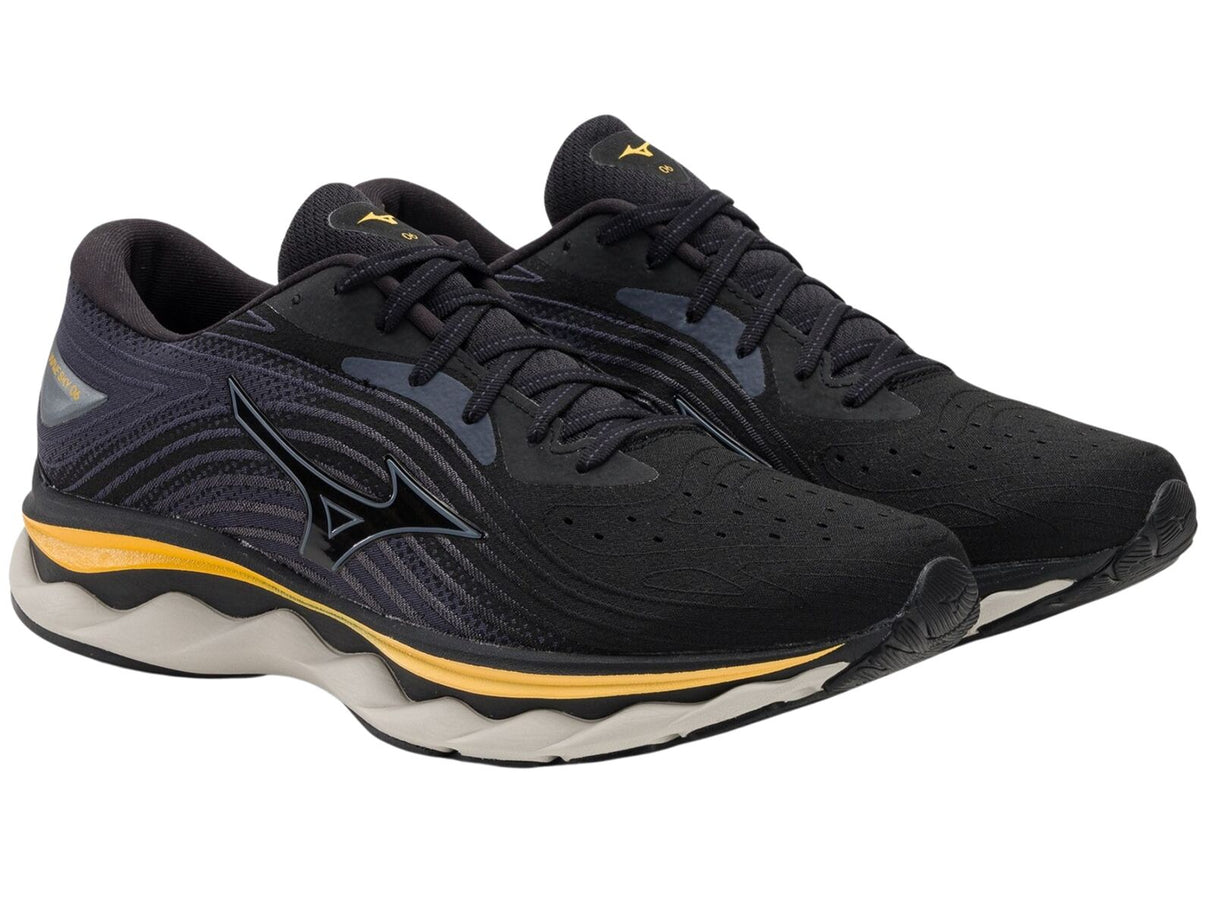 Mizuno Wave Sky 6 Mens Running Shoes Black / Tradewinds / Gold Fusion, Size 11.5