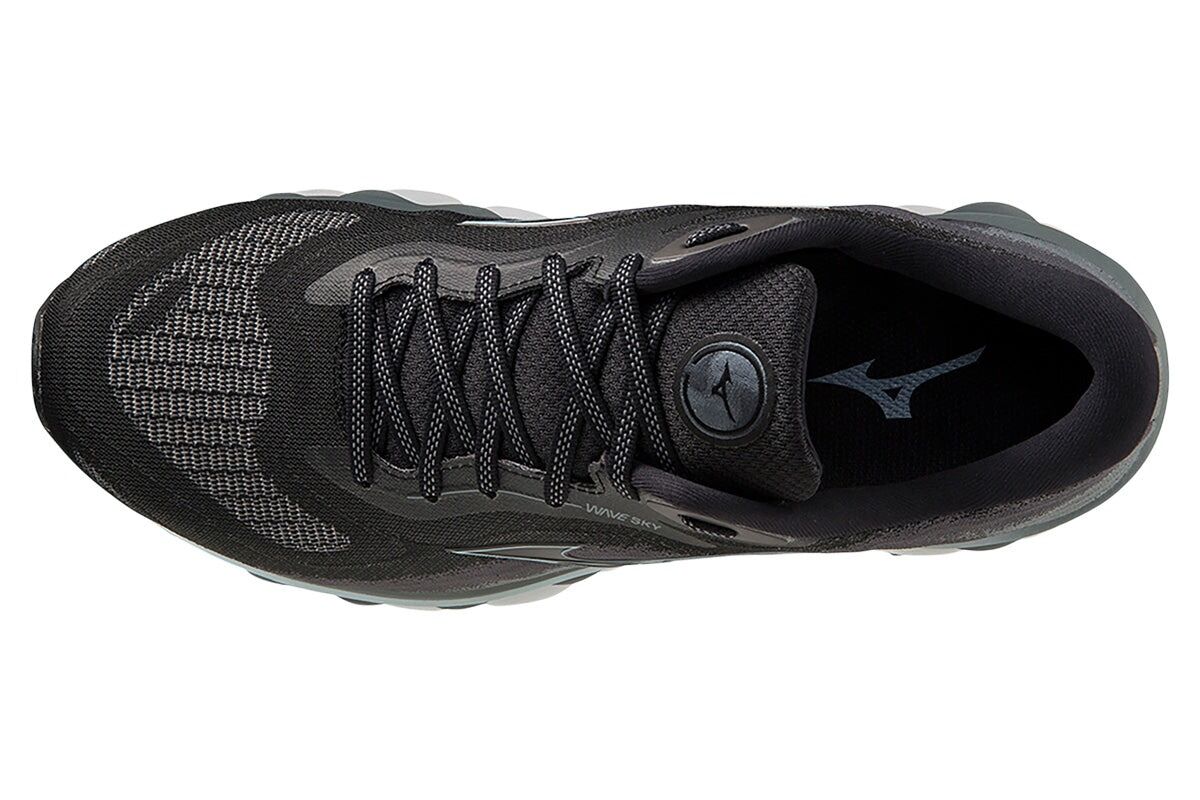 Mens Mizuno Wave Sky 7 2E Wide Black/Glacial Ridge/Stormy Weather, Size 11.5