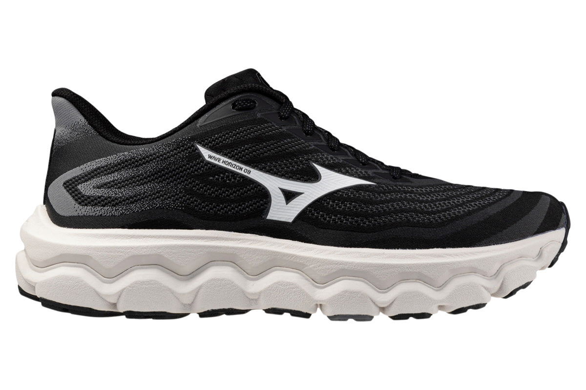 Mizuno Mens Wave Horizon 8 (2E Wide) in Black/White/Nimbus Cloud