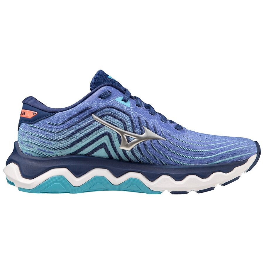 Mizuno Women's Wave Horizon 6 Running Shoes in Dazzling Blue/Silver/Neon Flame – Size 7.5