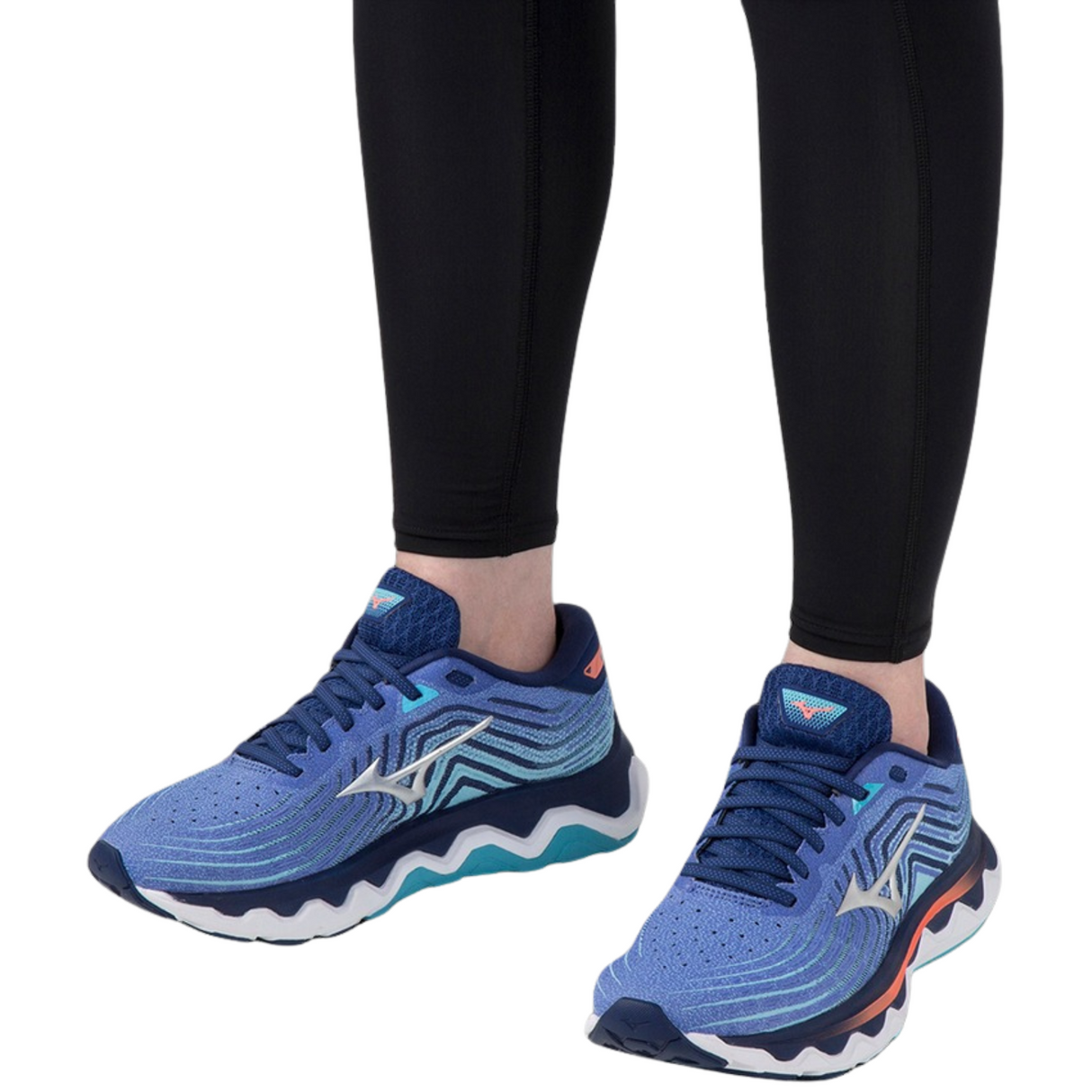 Mizuno Women's Wave Horizon 6 Running Shoes in Dazzling Blue/Silver/Neon Flame – Size 7.5