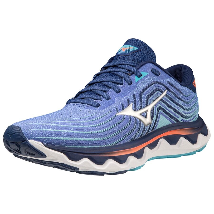 Mizuno Women's Wave Horizon 6 Running Shoes in Dazzling Blue/Silver/Neon Flame – Size 7.5