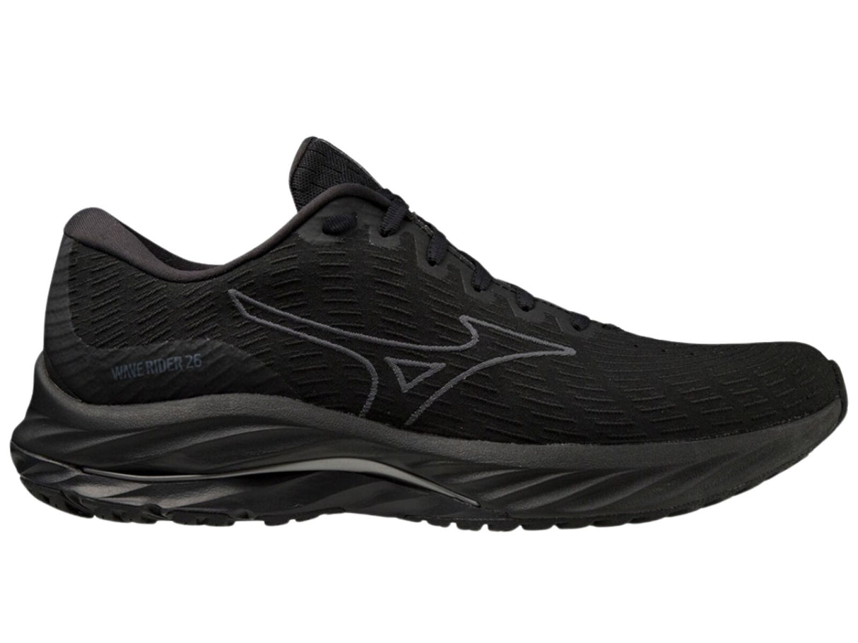 Mizuno Wave Rider 26 SSW Womens Running Shoes – Black/Ultimate Gray – Smooth Stretch Woven – Enerzy Foam – Cushioned & Stable US 7