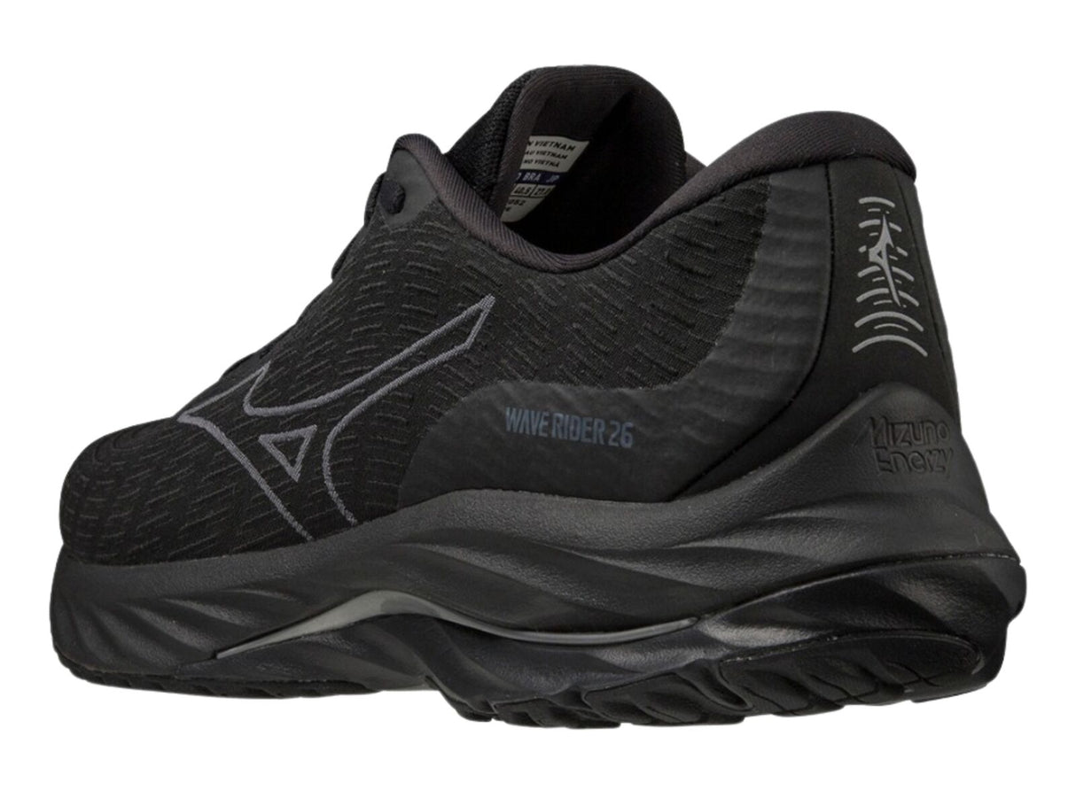 Mizuno Wave Rider 26 SSW Womens Running Shoes – Black/Ultimate Gray – Smooth Stretch Woven – Enerzy Foam – Cushioned & Stable US 7