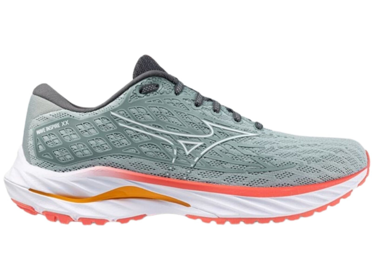 Mizuno Womens Wave Inspire 20 Running Shoes – Grey Mist/White/Dubarry – Size 7
