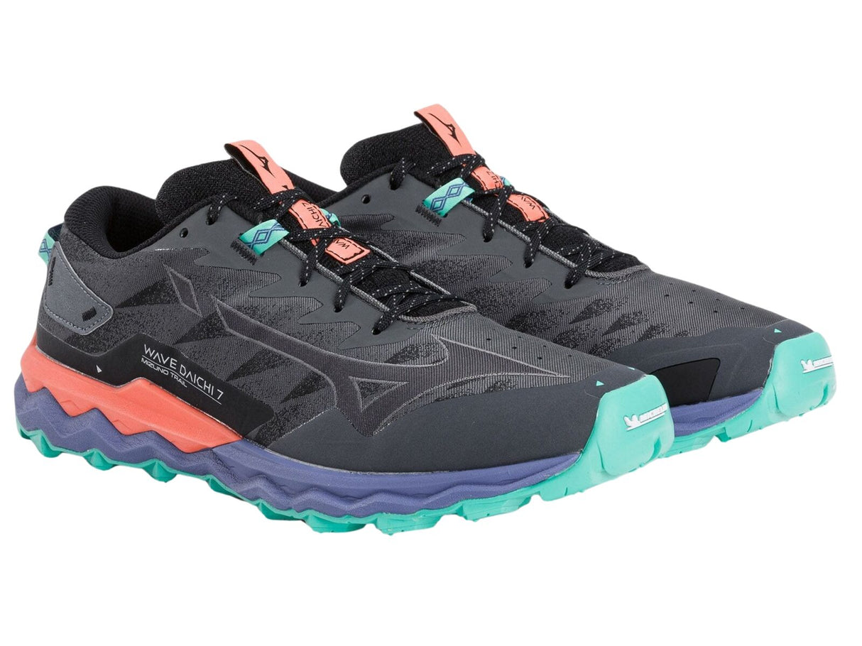 Mizuno Wave Daichi 7 Mens Trail Running Shoes Iron Gate / Ebony / Living Coral – US 12