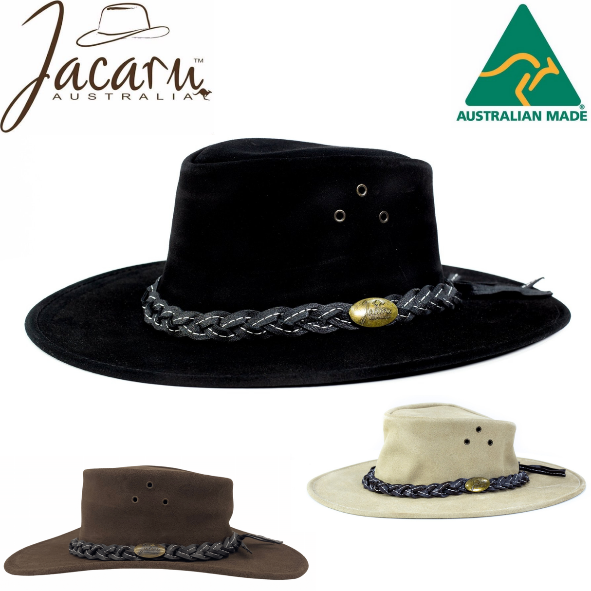 JACARU Wallaroo Suede Leather Hat UV Protection Water Resistant Wide Brim 1007 - Brown