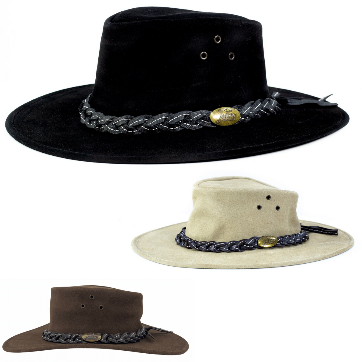 JACARU Wallaroo Suede Leather Hat UV Protection Water Resistant Wide Brim 1007 - Black