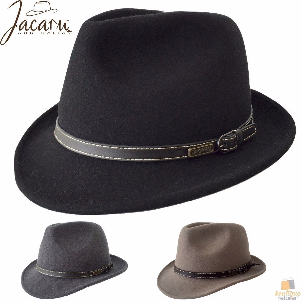 JACARU Australian Wool Hat Trilby Fedora 100% WOOL Crushable Travel Genuine 1848 - Charcoal