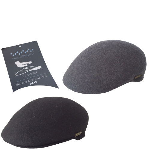 JACARU 100% Wool Felt Ivy Hat Australian Waterproof Drivers Flat 1850 Warm Aston - Black