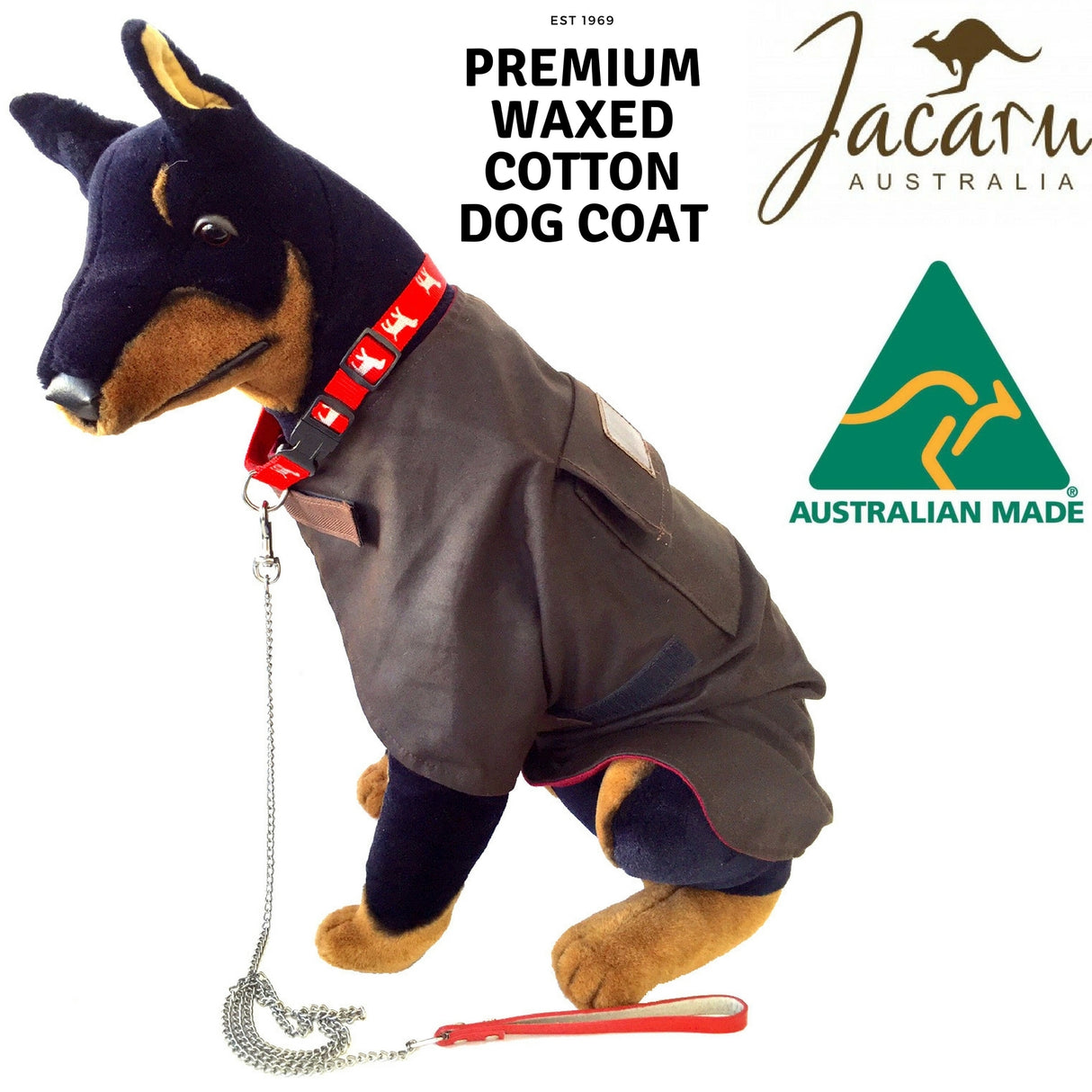 JACARU Wax Oil Skin Cotton Dog Coat Jacket Fully Lined Windbreaker Winter Vest - Brown