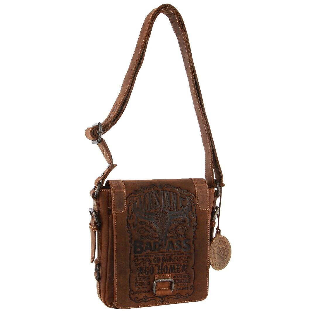Jack's Inn Premium Blackthorne Crazy Horse Leather Crossbody Bag Vintage in Cognac