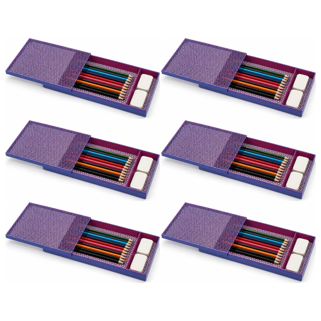 6x Honeycomb Slide Lid Pencil Case and Desk Drawer Organiser Bulk Pack (24x12cm)
