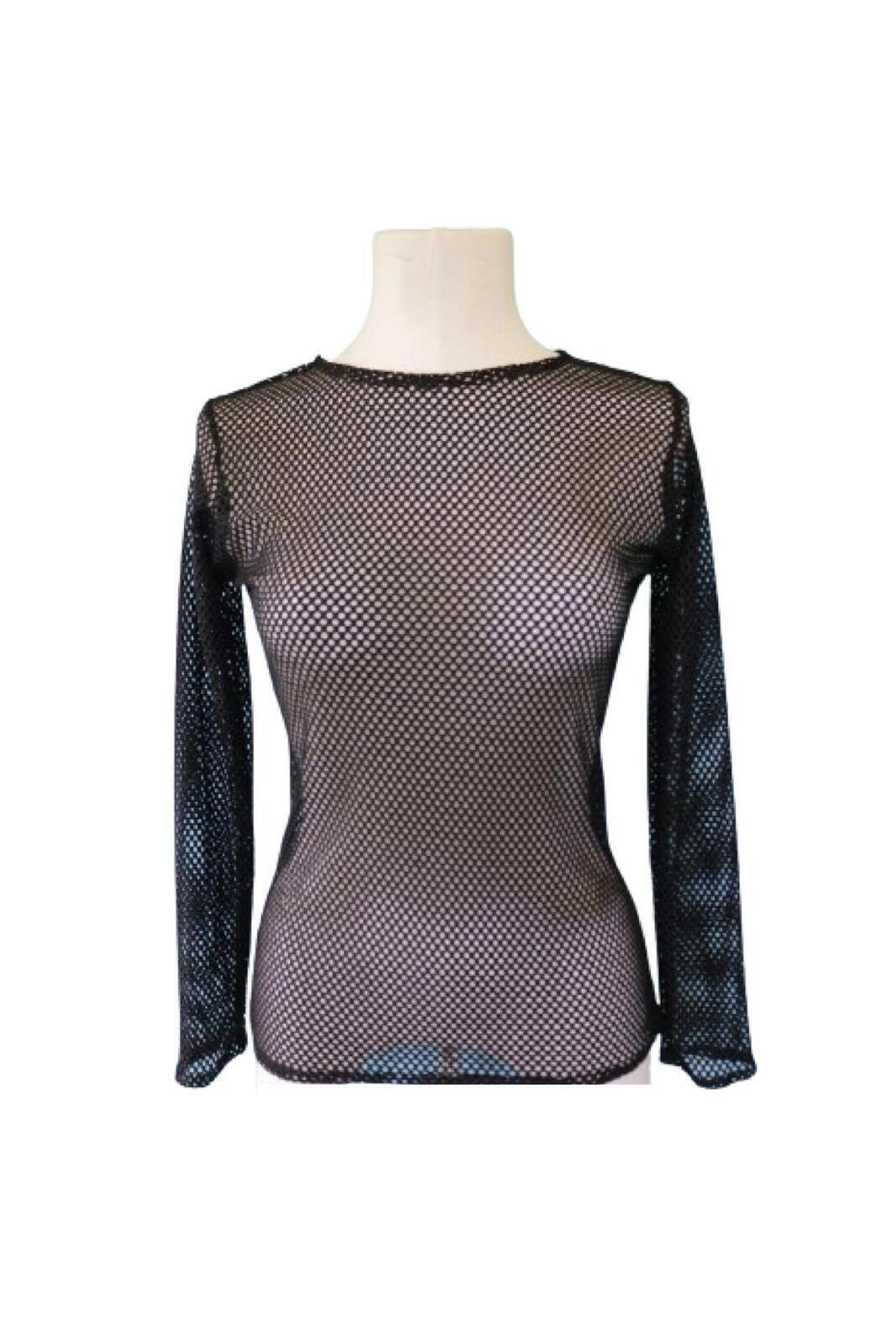 3x LONG SLEEVE FISHNET TOP Blouse T Shirt Tee Costume Party See Through - Fluro Green