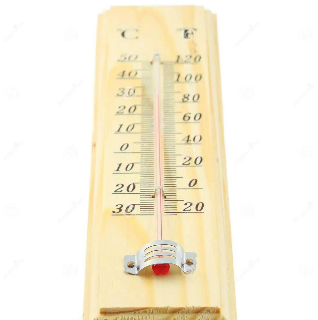 27cm WOODEN THERMOMETER Indoor Outdoor Glass Wall Hanging Room Sensor Jumbo - Light Wood