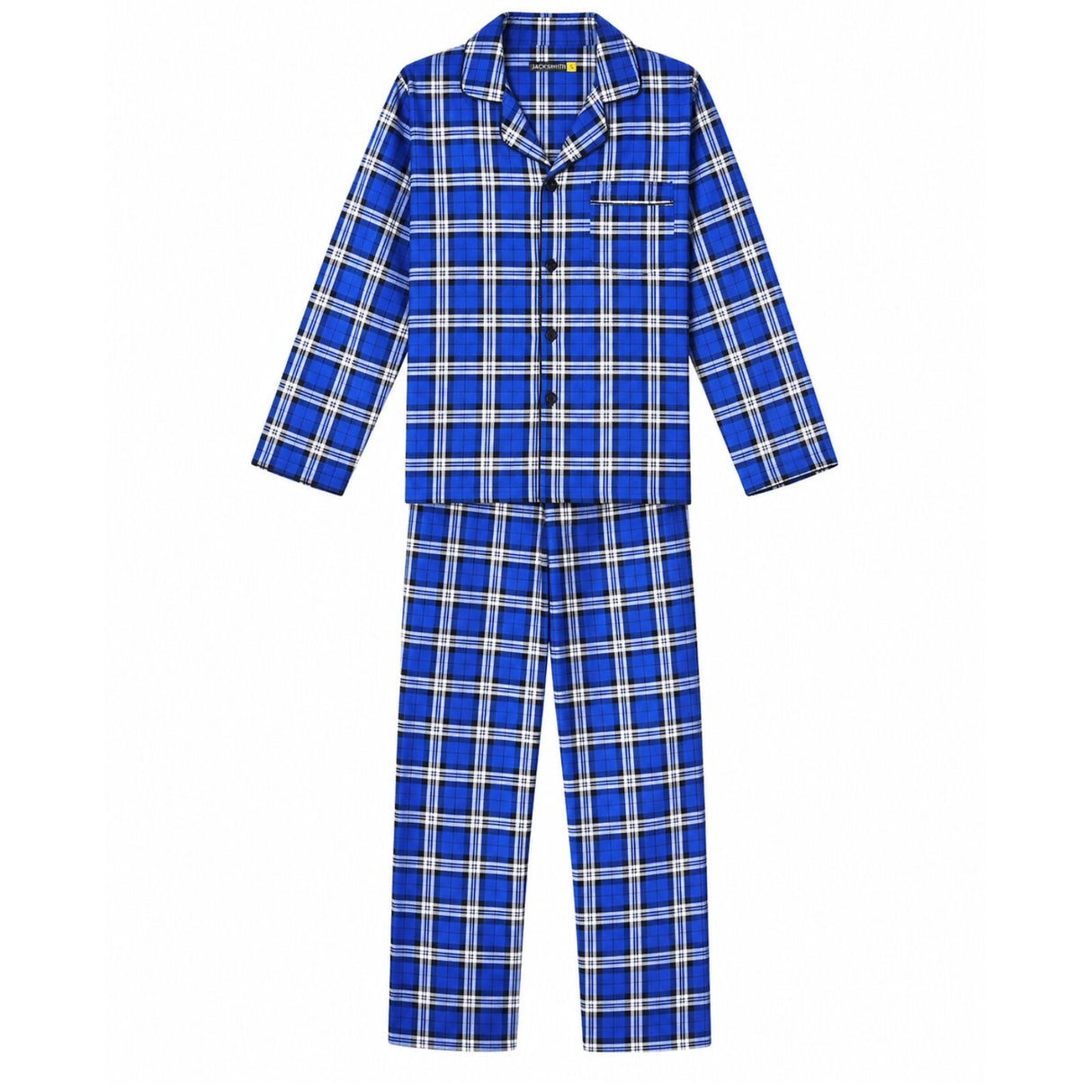 Mens Flannelette Pyjama Set - Blue (100% Cotton Two-Piece Long Sleeve Soft PJs)