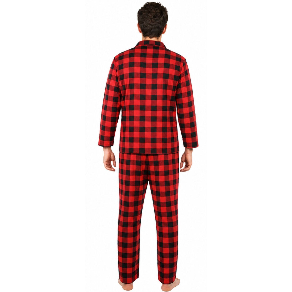 Mens Flannelette Pyjama Set - Red (100% Cotton Two-Piece Long Sleeve Soft PJs)