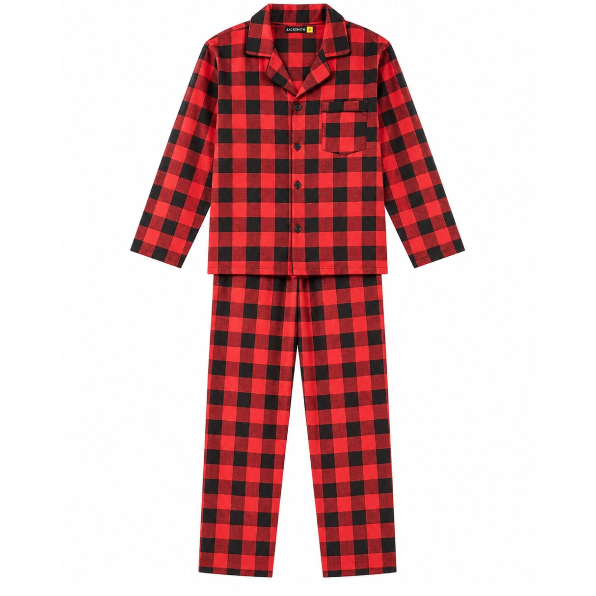Mens Flannelette Pyjama Set - Red (100% Cotton Two-Piece Long Sleeve Soft PJs)