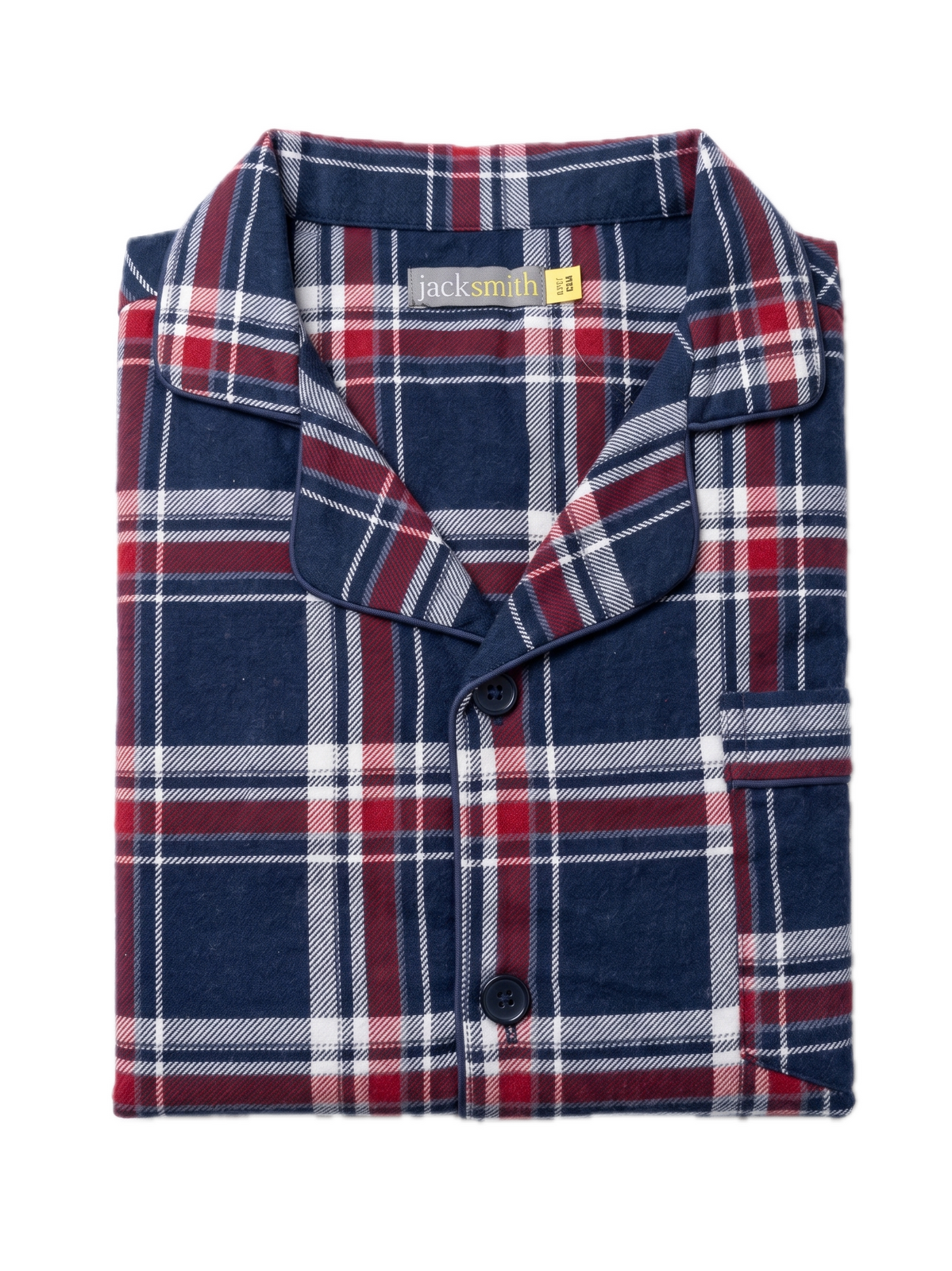 Mens Flannelette Pyjama Set - Navy/Red (100% Cotton Two-Piece Long Sleeve Soft PJs)