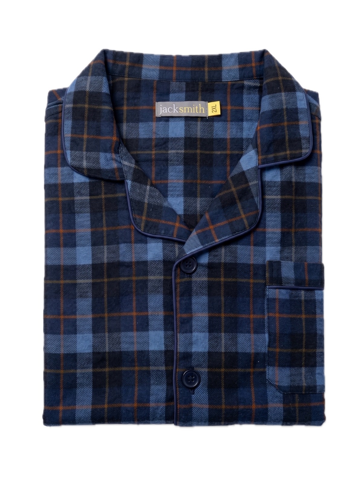 Mens Flannelette Pyjama Set - Navy/Rust (100% Cotton Two-Piece Long Sleeve Soft PJs)