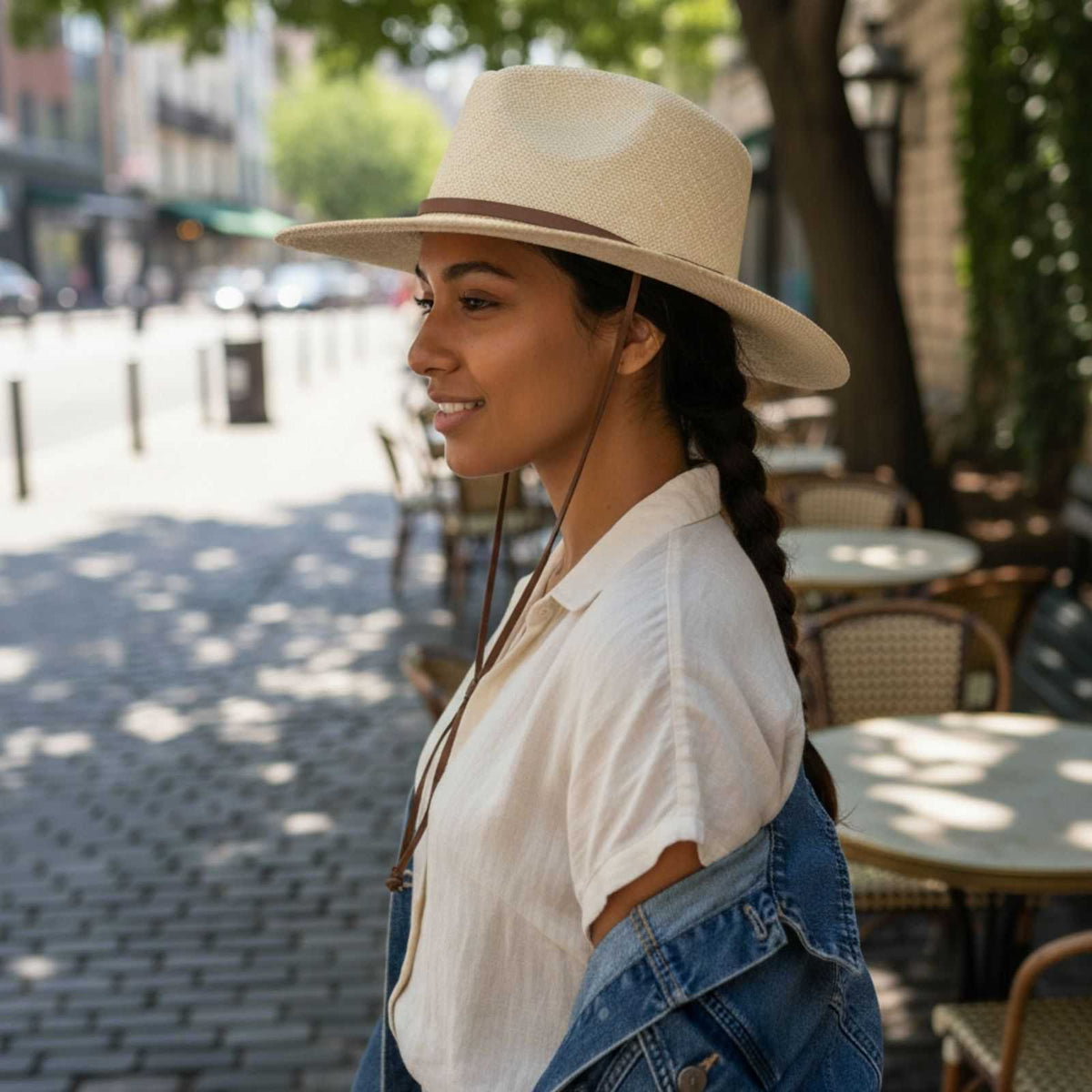 Jacaru 1806 Kalahari Toquilla Straw Panama Hat with Chinstrap - Beige (Wide Brim Handwoven in Ecuador Finished in Australia)