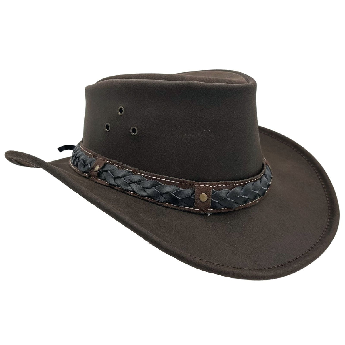 Jacaru 1035 Bush Tucker Oiled Leather Hat - Brown (Water Resistant & UPF 50+ Made in Australia)