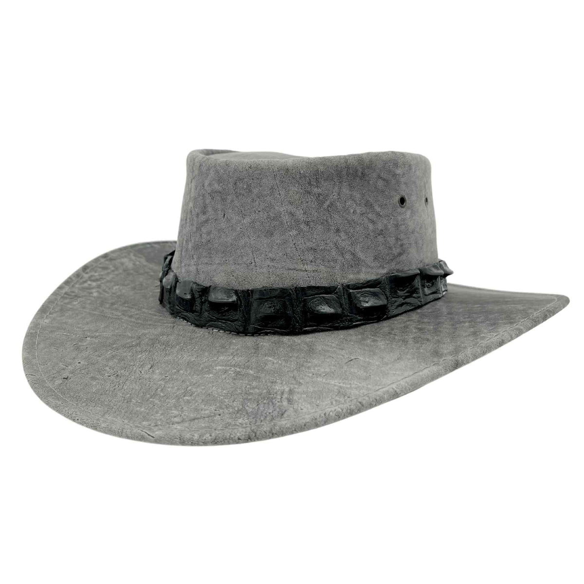 Jacaru 1134 Wild Roo Kangaroo Leather Digger Hat - Crocodile Hatband & UPF 50+ (Made in Australia)
