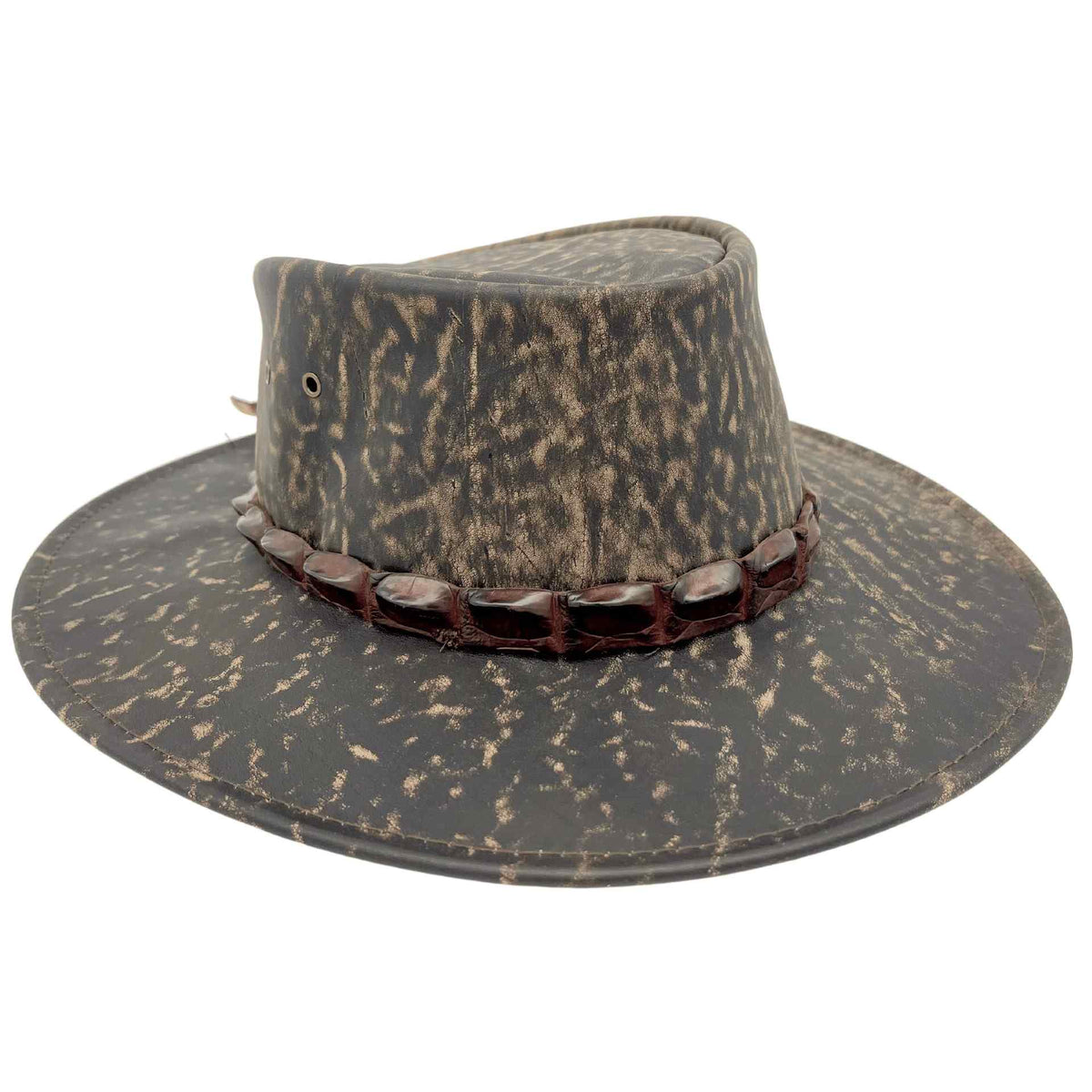 Jacaru 1134 Wild Roo Kangaroo Leather Digger Hat - Crocodile Hatband & UPF 50+ (Made in Australia)