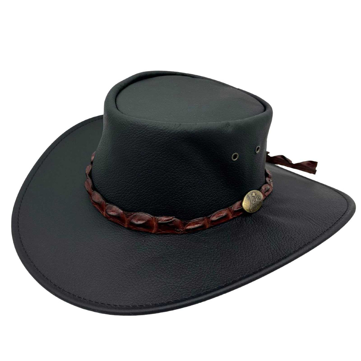 Jacaru 1134 Wild Roo Kangaroo Leather Digger Hat - Crocodile Hatband & UPF 50+ (Made in Australia)