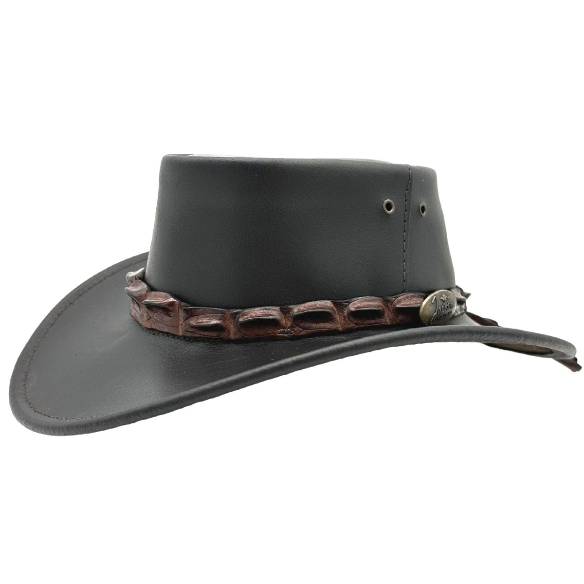 Jacaru 1301C Kids Leather Hat with Crocodile Hatband - Brown (Limited Edition Child 52cm Made in Australia)