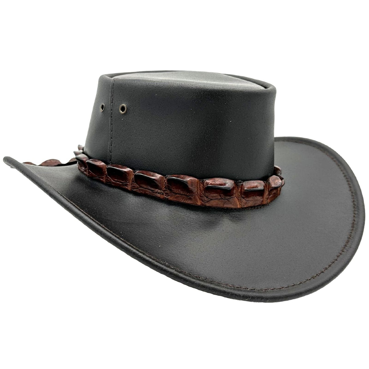 Jacaru 1301C Kids Leather Hat with Crocodile Hatband - Brown (Limited Edition Child 52cm Made in Australia)