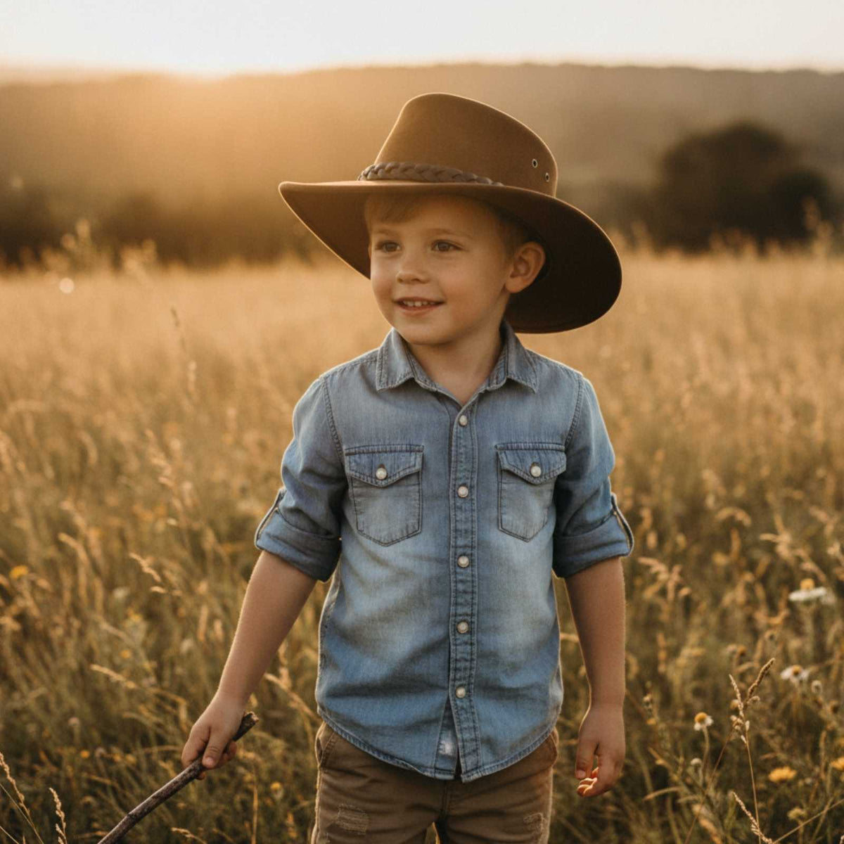 Jacaru 1301 Kids Suede Leather Hat - Water Resistant & UPF 50+ (Child 52cm Made in Australia)
