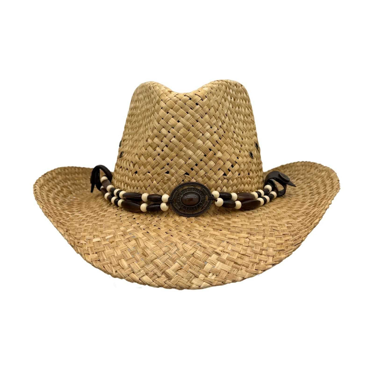 Jacaru 1818C Straw Cowboy Hat with Inca Beads Hatband - Natural (Vegan Friendly)