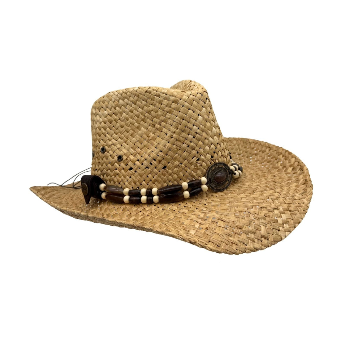 Jacaru 1818C Straw Cowboy Hat with Inca Beads Hatband - Natural (Vegan Friendly)