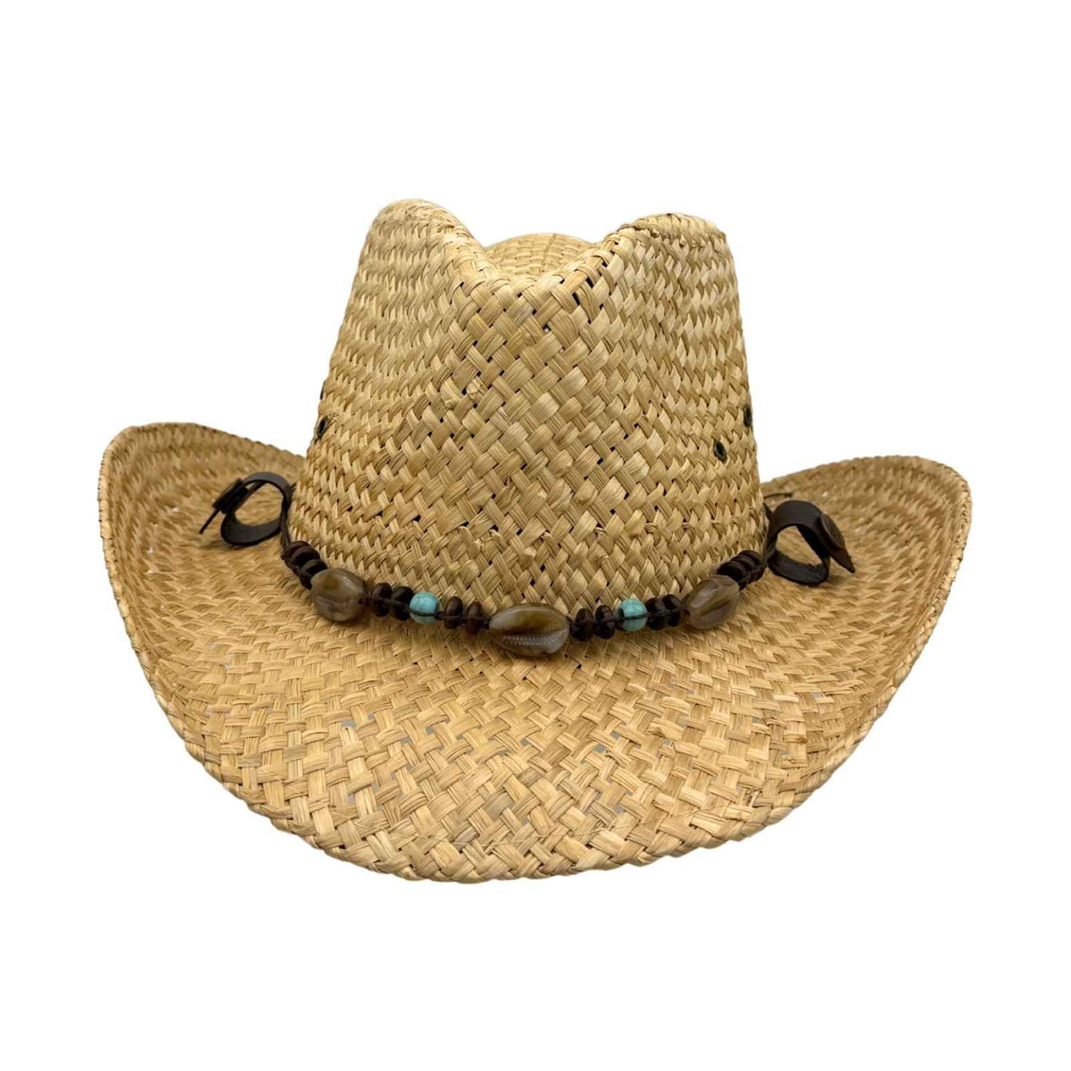 Jacaru 1818D Straw Cowboy Hat with Turquoise Beads Hatband - Natural (Vegan Friendly)