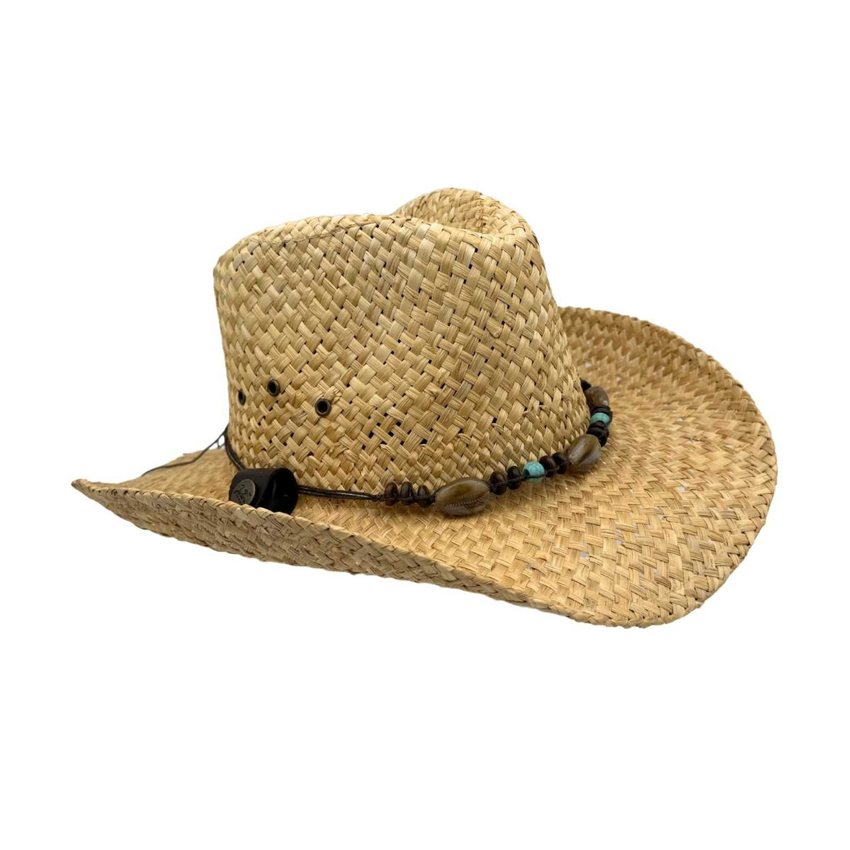 Jacaru 1818D Straw Cowboy Hat with Turquoise Beads Hatband - Natural (Vegan Friendly)