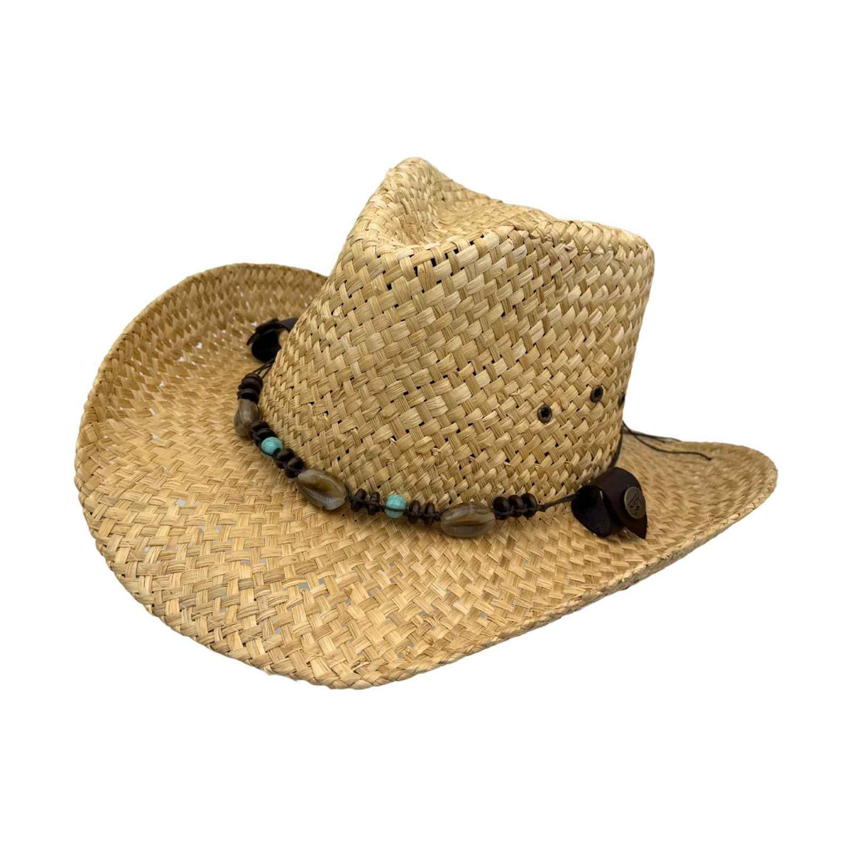Jacaru 1818D Straw Cowboy Hat with Turquoise Beads Hatband - Natural (Vegan Friendly)