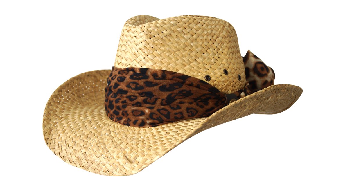 Jacaru 1818E Straw Cowboy Hat with Scarf - Natural (Vegan Friendly)