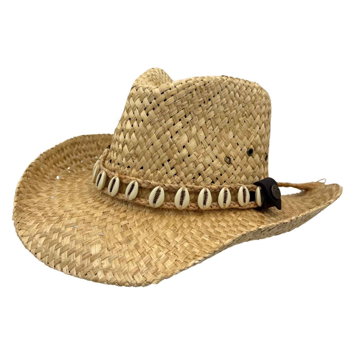 Jacaru 1818I Straw Cowboy Hat with Large Shells Hatband - Natural (Vegan Friendly)