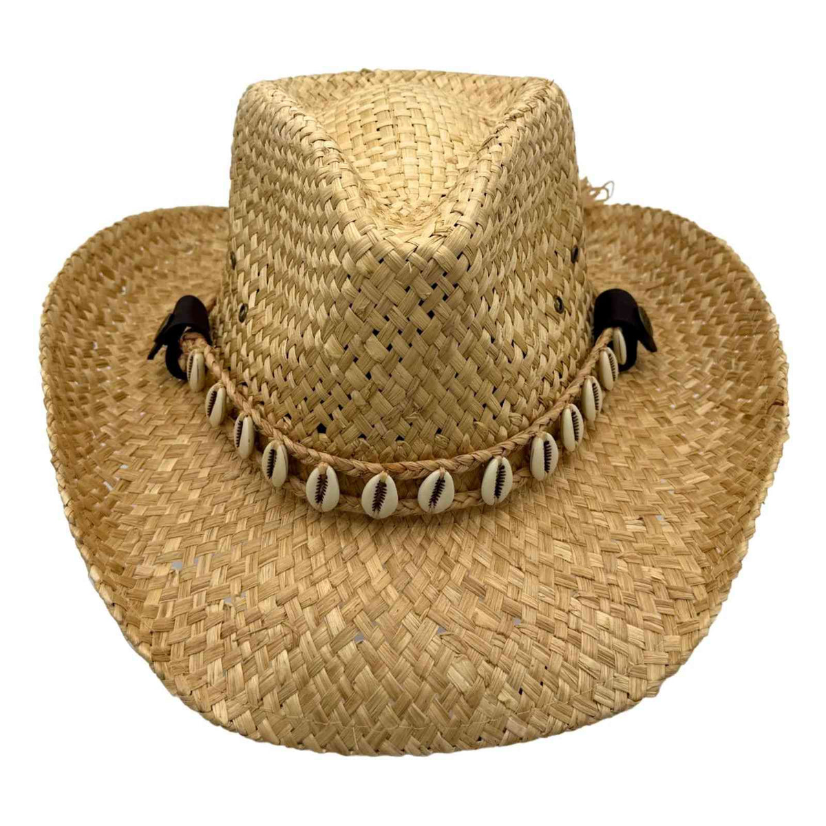 Jacaru 1818I Straw Cowboy Hat with Large Shells Hatband - Natural (Vegan Friendly)